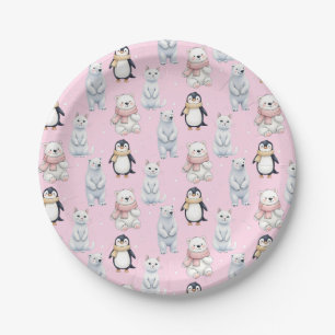 Bear penguin cat Seamless Pattern Paper Plates 