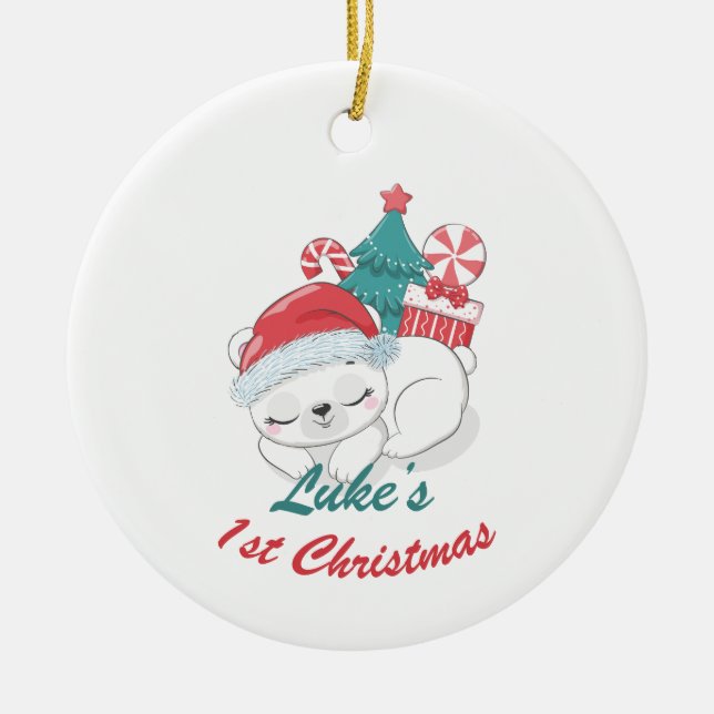 Bear Personalised Baby’s 1st Christmas with photo Ceramic Ornament (Front)