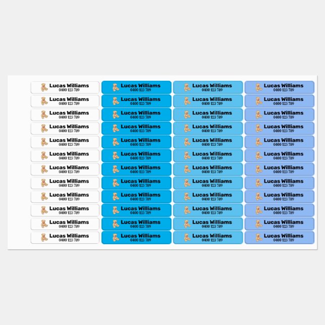 bear personalised name & phone number iron-on (Sheet)