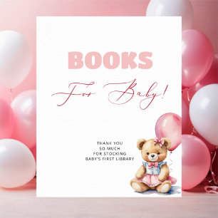 Bear Pink Balloon Girl Baby Shower Books For Baby Poster