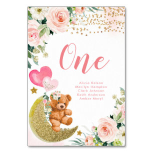 Bear Pink Balloon Table Number