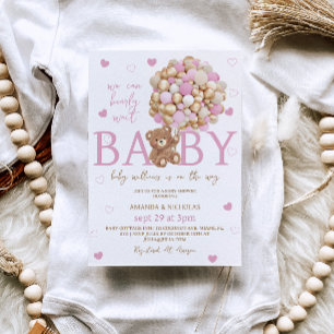 Bear Pink Balloons Girl Baby Shower  Invitation