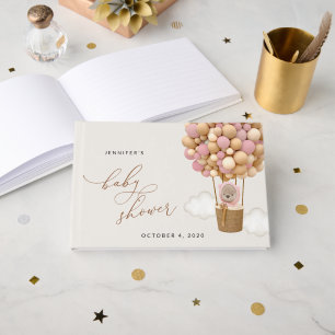 Bear, Pink Balloons, Hot Air Balloon, Baby Shower Guest Book