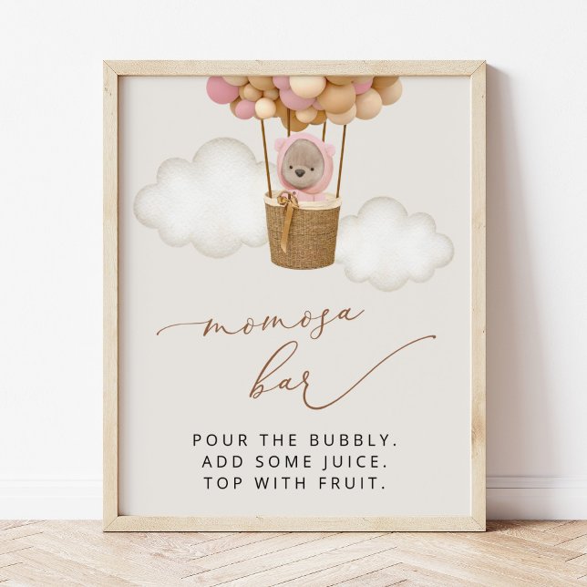 Bear, Pink Balloons, Hot Air Balloon, Momosa Bar Poster (Creator Uploaded)