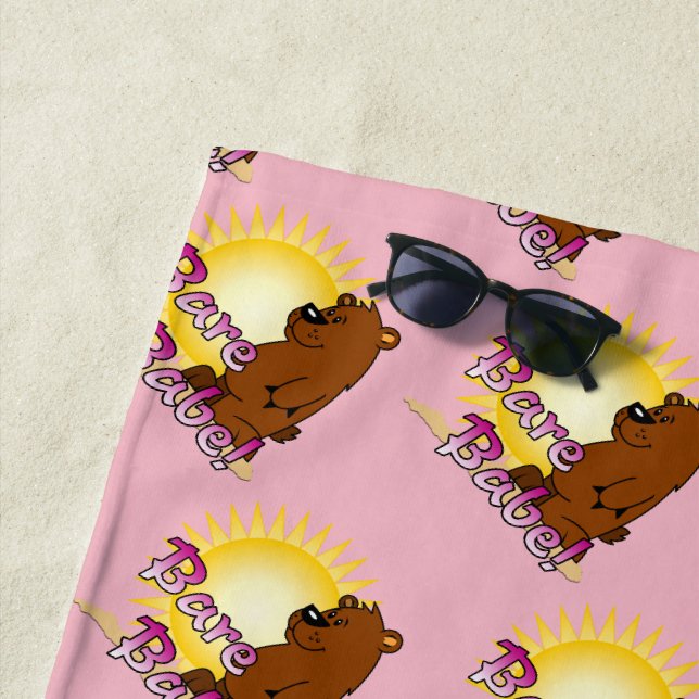 Bear - Pink, Bare Babe Beach Towel (In Situ)