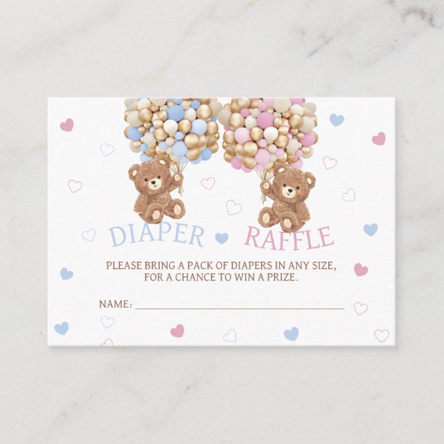 Bear Pink Blue Diaper Raffle Enclosure Card (Front)