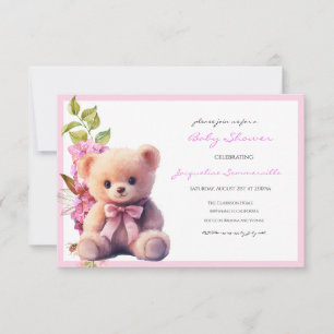 Bear Pink Bow Baby Shower It's a Girl