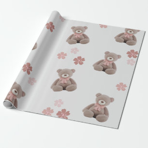 Bear Pink Cartoon Pattern Wrapping Paper
