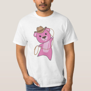 Bear Pink Cowboy Lasso Cute Animals For Kids T-Shirt