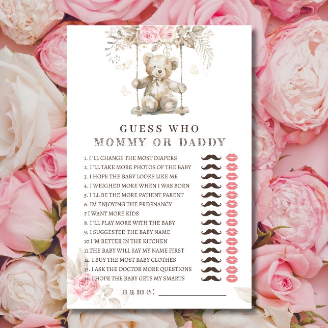 Bear Pink Floral Baby Shower Guess Who (Creator Uploaded)