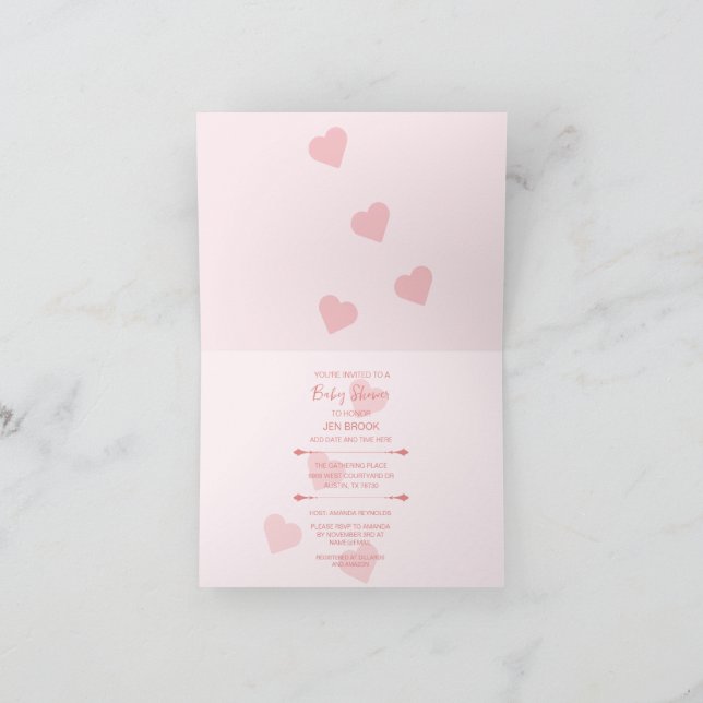 Bear Pink Hearts Baby Shower Folded Invitation (Inside)