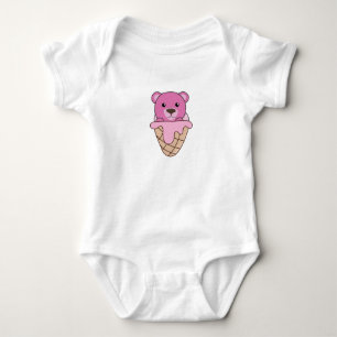 Bear Pink Ice Cream Waffle Cute Animals For Kids Baby Bodysuit