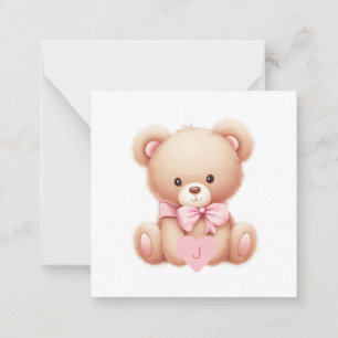 Bear Pink Monogram Note Card