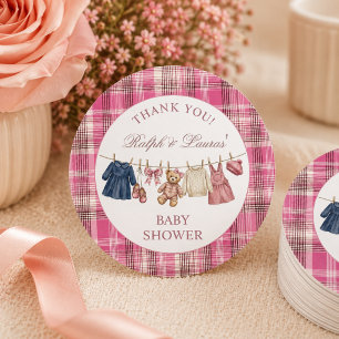 Bear Pink Preppy Luxury Baby Shower Thank You Classic Round Sticker