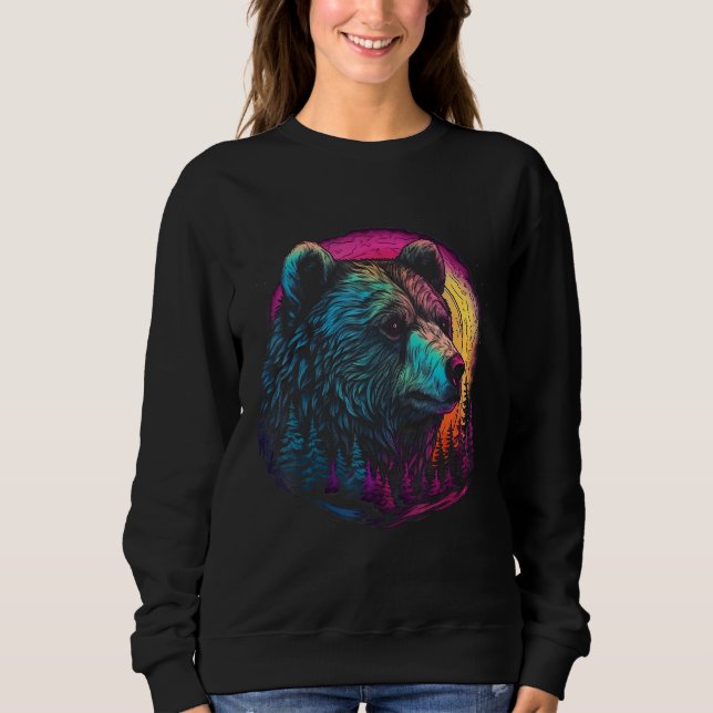 Bear Pink sunset Wild animal Sweatshirt (Front)