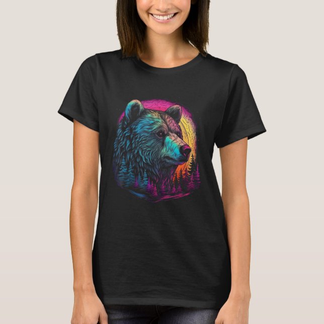 Bear Pink sunset Wild animal T-Shirt (Front)