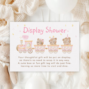 Bear Pink Train Display Baby Shower Enclosure Card