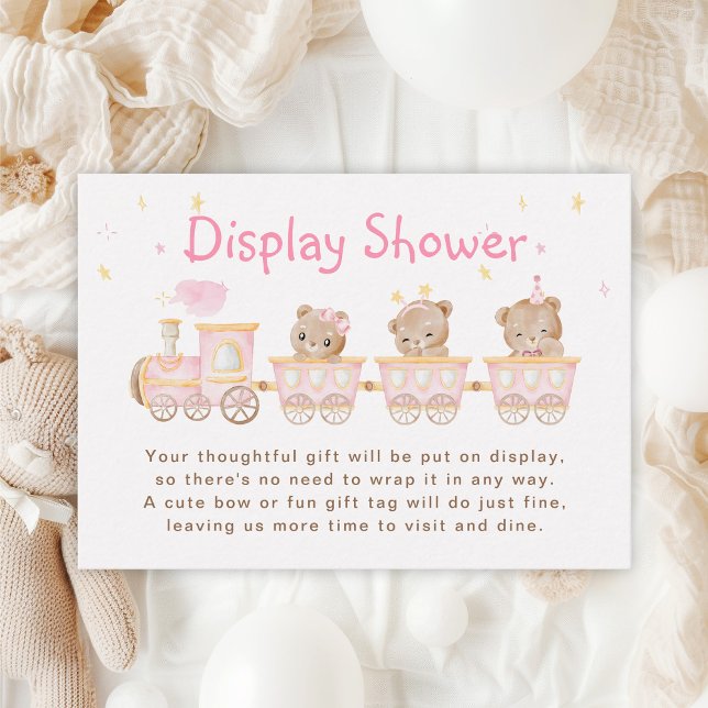 Bear Pink Train Display Baby Shower Enclosure Card (Creator Uploaded)