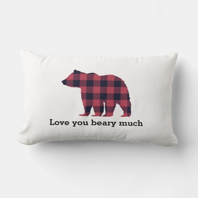 Bear Plaid Wilderness Love You Throw Pillow (Front)