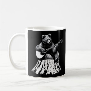 Bear Playing Acoustic Guitar - Black Coffee Mug