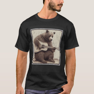 Bear Playing Acoustic Guitar Retro Portrait T-Shirt