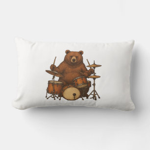 Bear playing drums drummers drumming  lumbar cushion
