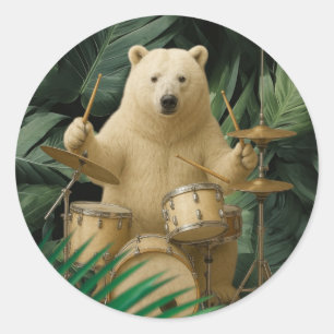Bear Playing Drums in tha Forest Sticker