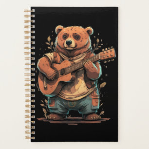 bear playing guitar 2024 weekly planner spiral
