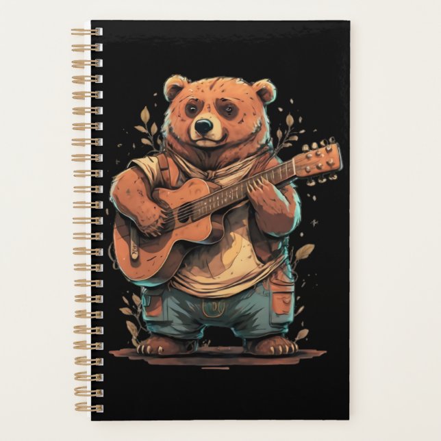 bear playing guitar 2024 weekly planner spiral  (Front)