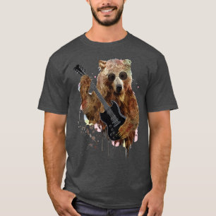 Bear Playing Guitar Art Music Instrument Animal Lo T-Shirt