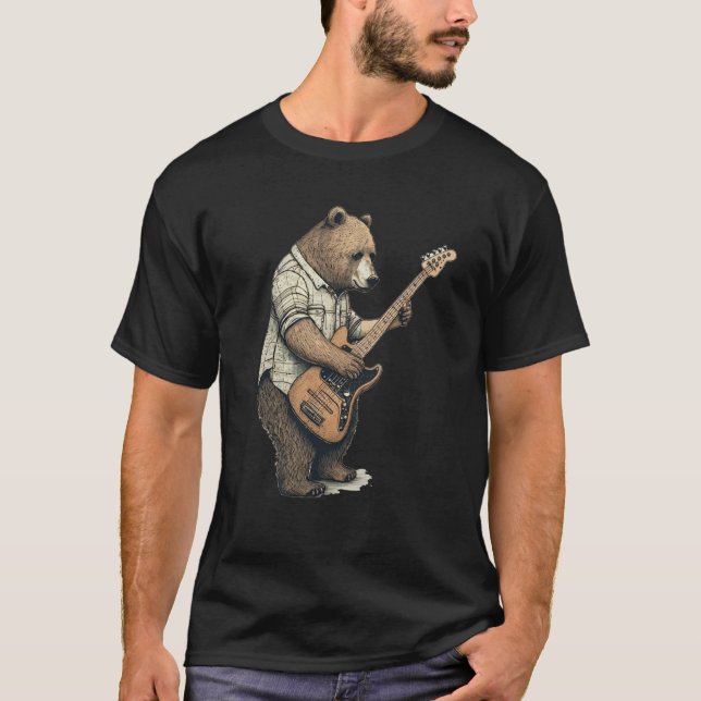 BEAR PLAYING GUITAR Guitarist Bear Electric Bass G T-Shirt (Front)