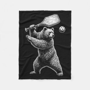 Bear playing pickleball for pickle ball player fleece blanket