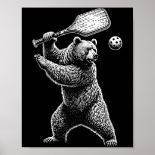 Bear playing pickleball for pickle ball player poster