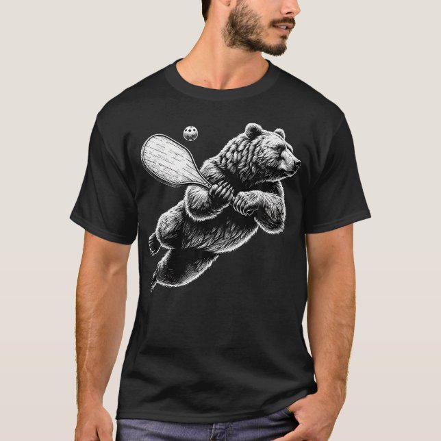 Bear Playing Pickleball For Pickle Ball Player T-Shirt (Front)