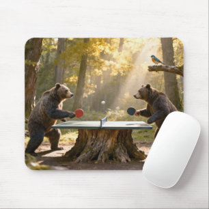 Bear Playing Ping Pong in a Forest Mouse Pad