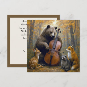 Bear Playing the Cello in Autumn Woods