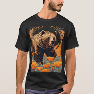 Bear Plodding Through Orange California Poppies T-Shirt