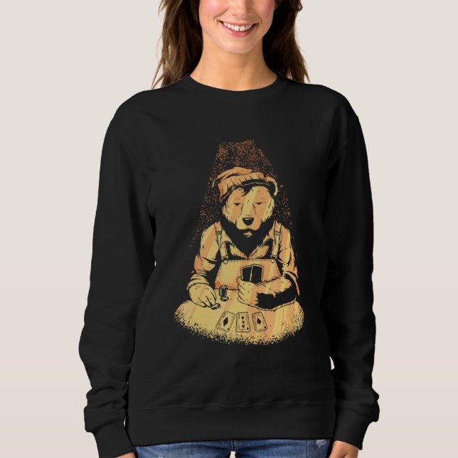 Bear Poker Player Playing Cards Lucky Gambler Casi Sweatshirt (Front)