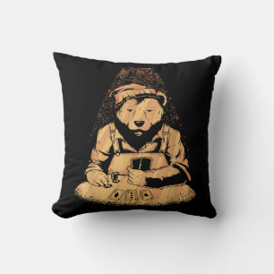 Bear Poker Player Playing Cards Lucky Gambler Cushion