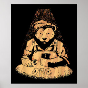 Bear Poker Player Playing Cards Lucky Gambler Poster