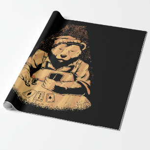 Bear Poker Player Playing Cards Lucky Gambler Wrapping Paper
