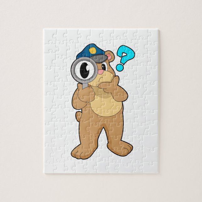 Bear Police officer Magnifying glass Jigsaw Puzzle (Vertical)