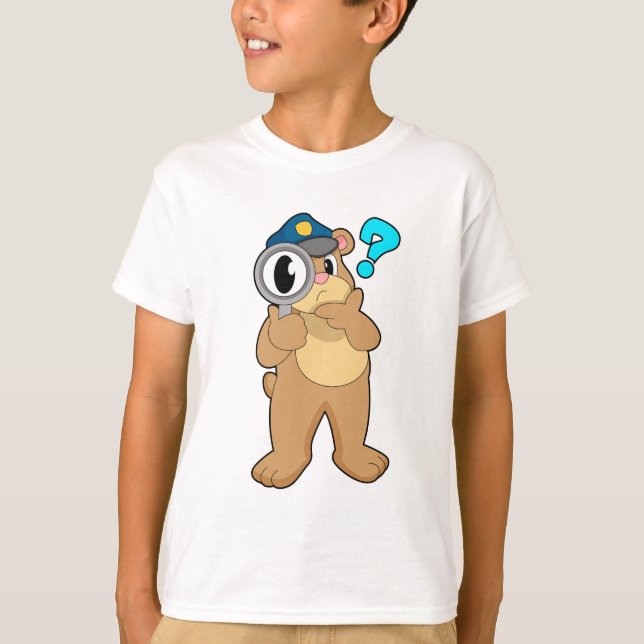 Bear Police officer Magnifying glass T-Shirt (Front)