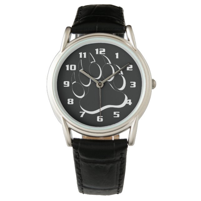 Bear Pride Black and White Bear Paw Watch (Front)