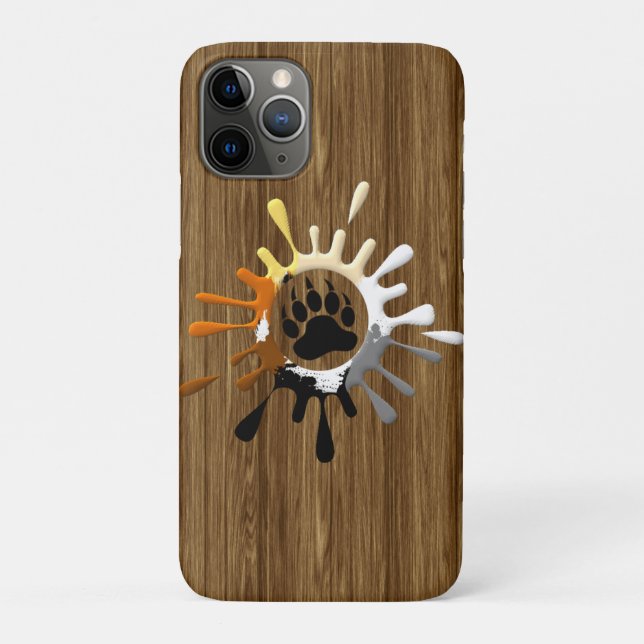 Bear Pride Colours Bear Paw on wood Case-Mate iPhone Case (Back)