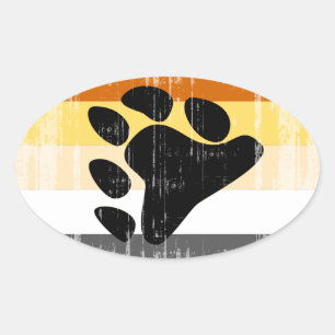BEAR PRIDE FLAG DISTRESSED DESIGN OVAL STICKER