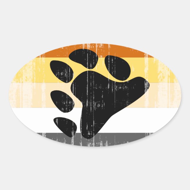 BEAR PRIDE FLAG DISTRESSED DESIGN OVAL STICKER (Front)