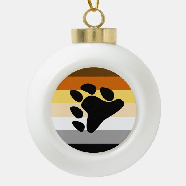 Bear Pride Flag with Paw Ceramic Ball Christmas Ornament (Front)