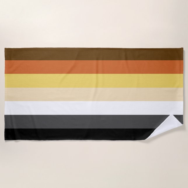 Bear Pride, Neutral Gradient Stripes, LGBTQ Pride Beach Towel (Front)