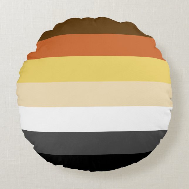 Bear Pride, Neutral Gradient Stripes, LGBTQ Pride Round Cushion (Front)